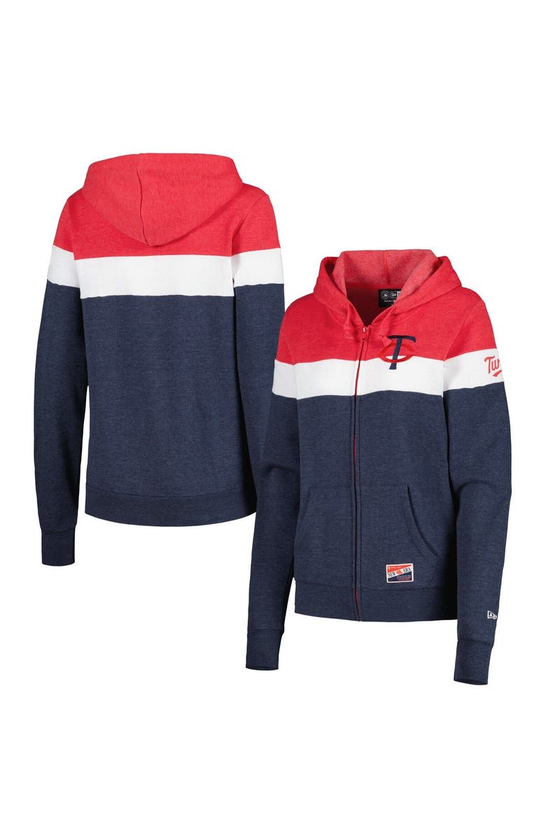 New Era Women's New Era Heather Navy Minnesota Twins Colorblock Full-Zip Hoodie Jacket, Main, color, Heather Navy