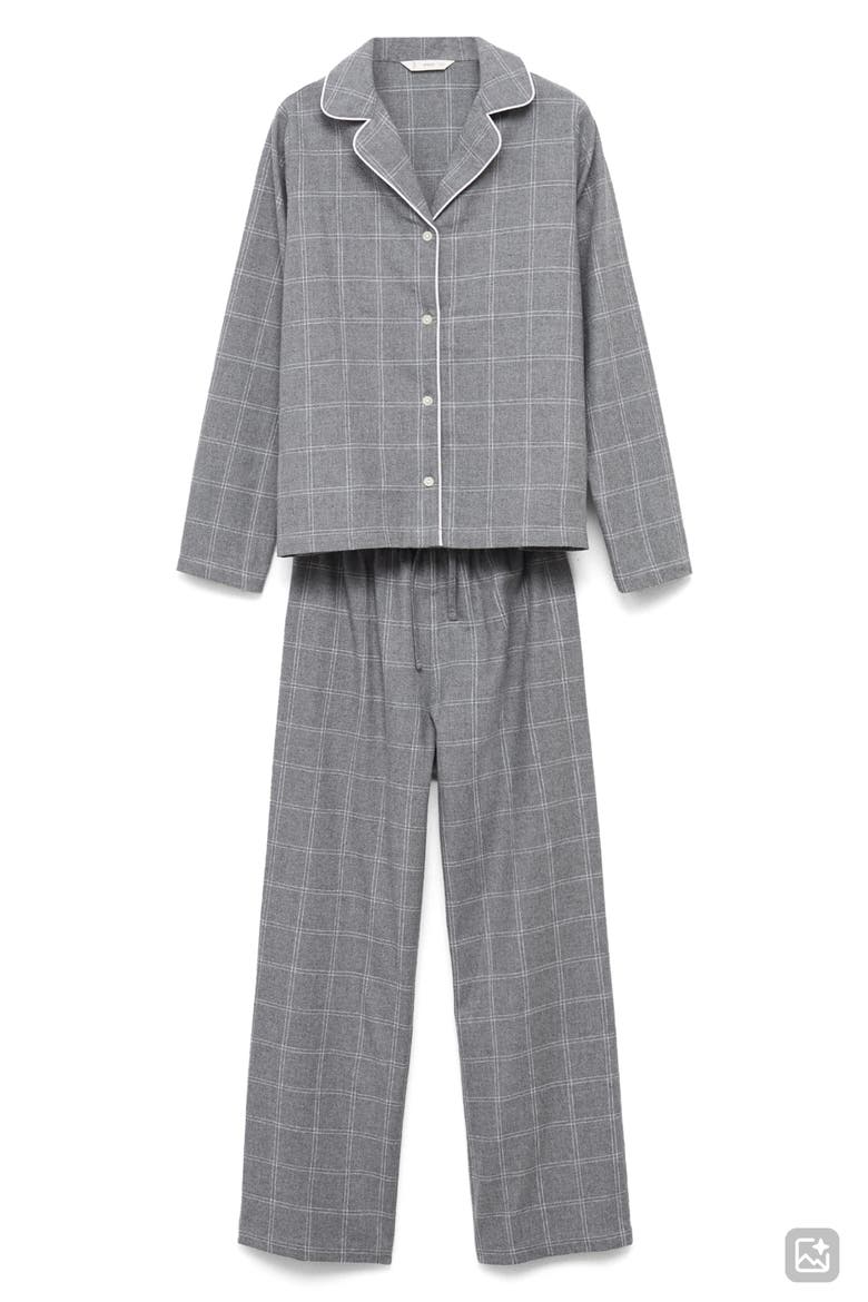Plaid Cotton Long Pajamas, Alternate, color, MEDIUM HEATHER GREY