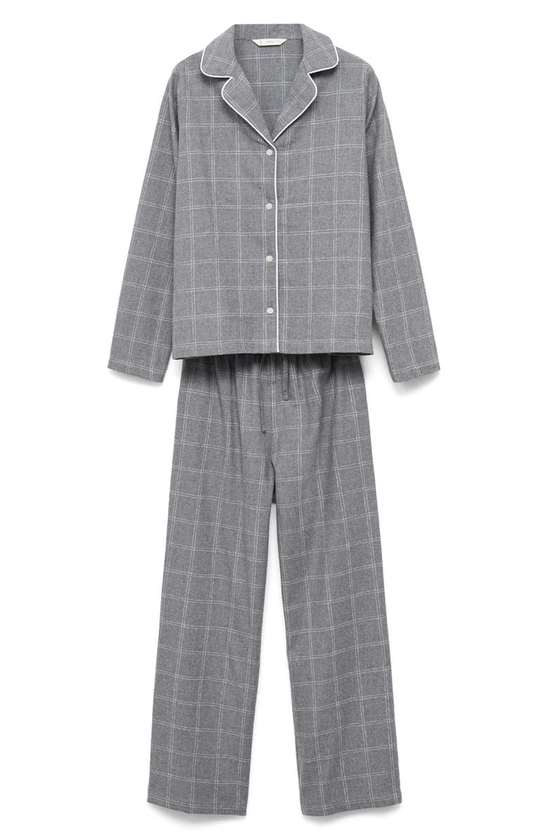 MANGO TEEN Plaid Cotton Long Pajamas, Alternate, color, Medium Heather Grey