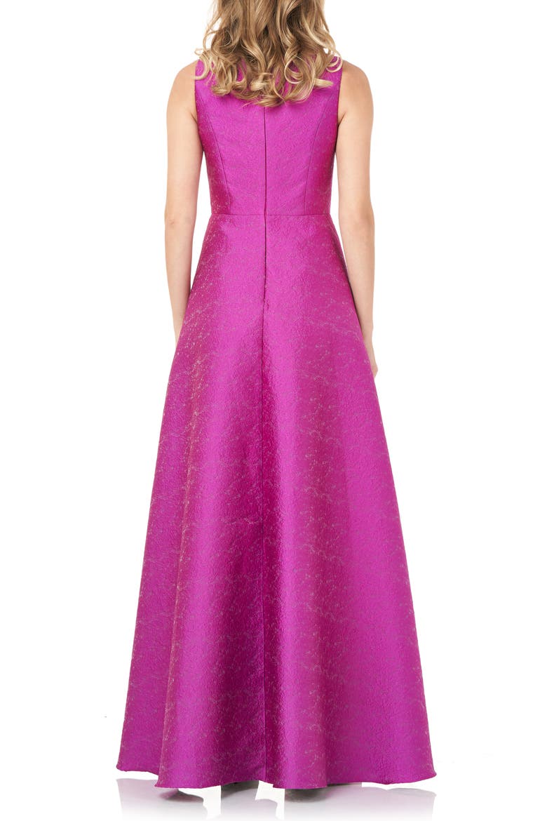 Jacquard Asymmetric Ruffle Maxi Jumpsuit, Alternate, color, CERISE
