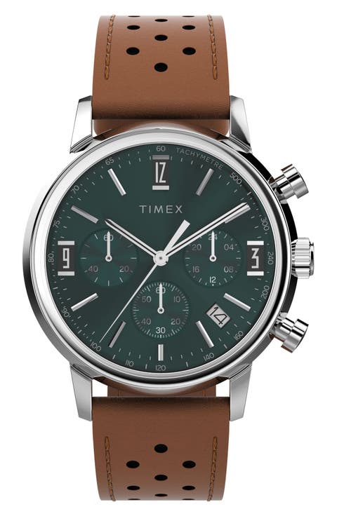 Marlin® Chronograph Leather Strap Watch, 40mm
