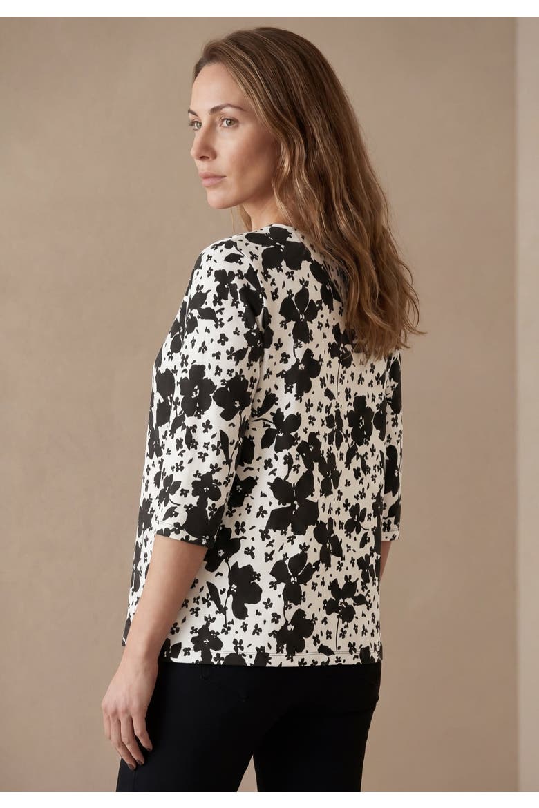 Stretch Cotton V-Neck Tee, Alternate, color, BLACK WHITE FLORAL MIX