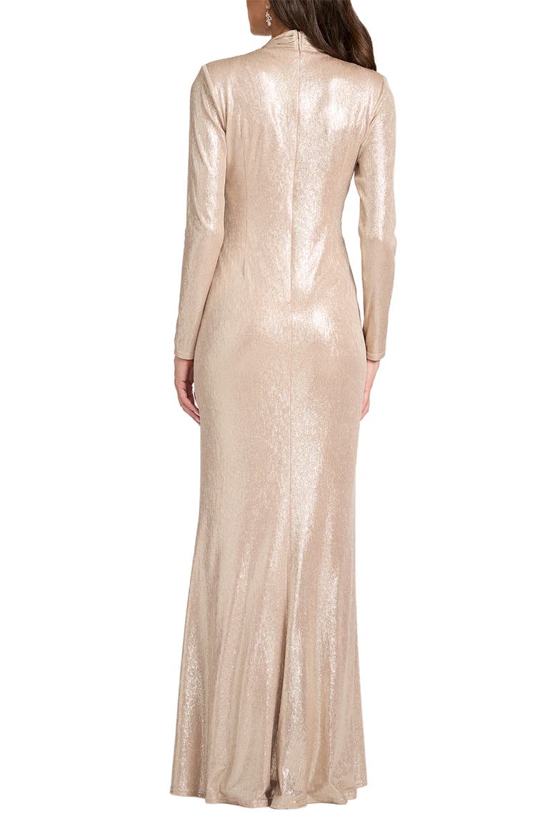 Metallic Long Sleeve Liquid Jersey Gown, Alternate, color, PEBBLE