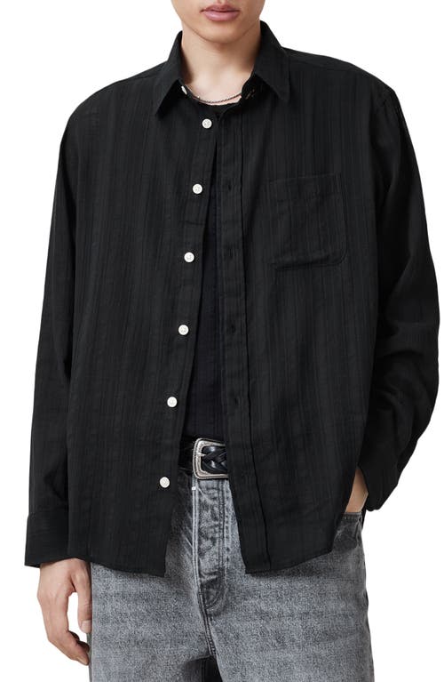 Allsaints Karmi Tonal Stripe Relaxed Fit Shirt In Black