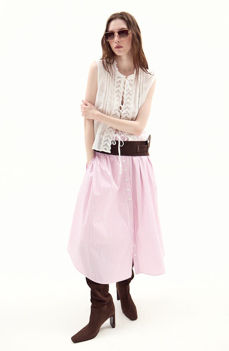 DELUC Chania Cotton Blend Midi Skirt, Alternate, color, Striped Pink