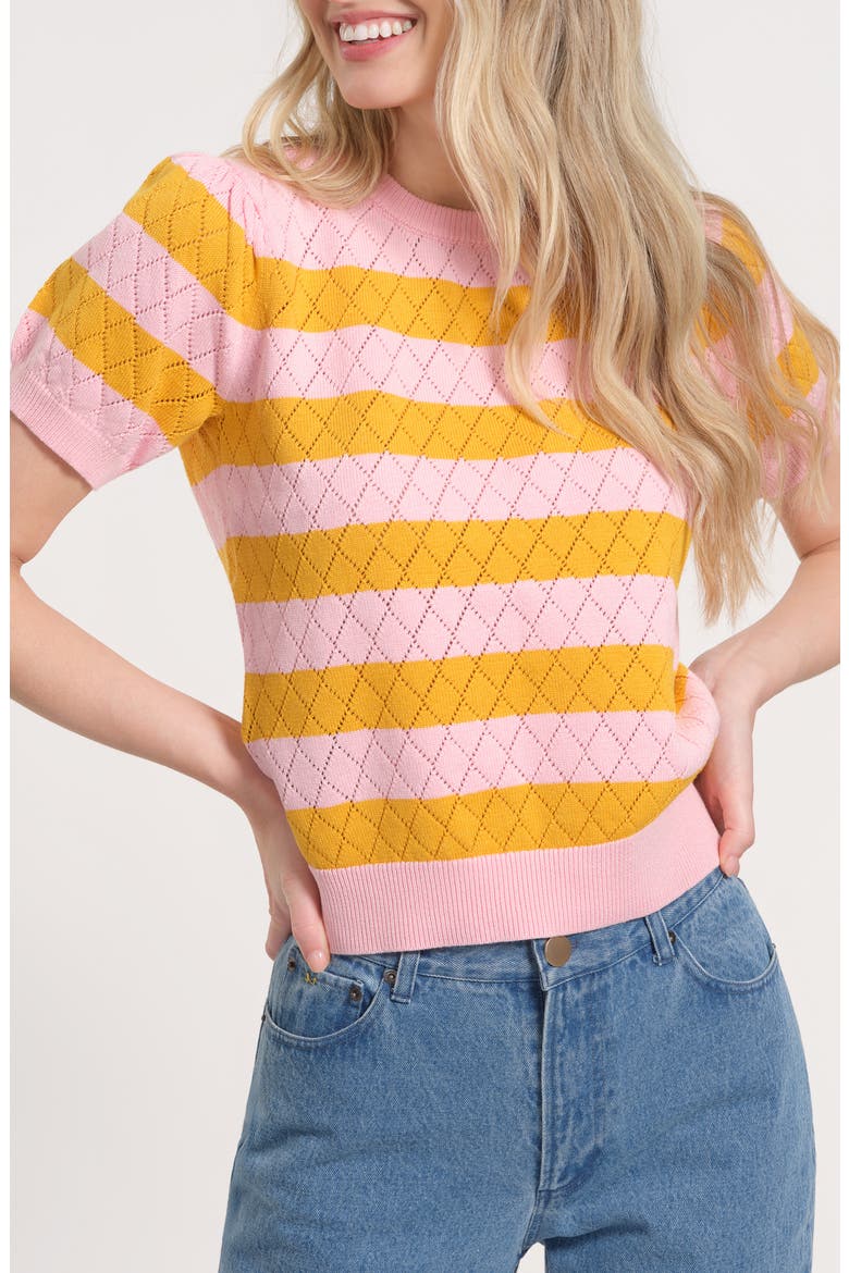 Pointelle Puff Sleeve Sweater, Main, color, PINK/ ORANGE
