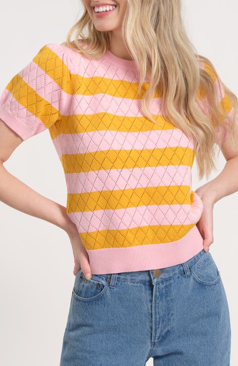 Pointelle Puff Sleeve Sweater