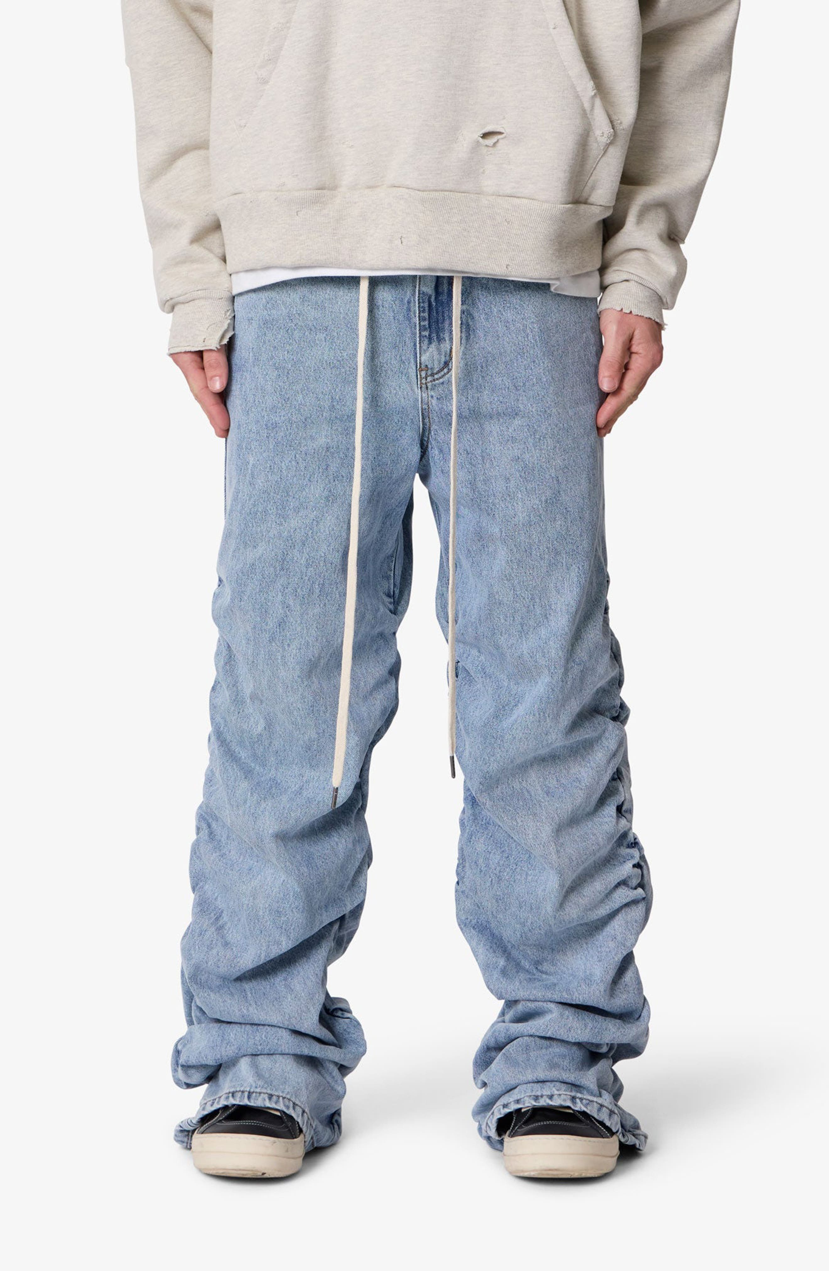 Ruched Denim Wide Leg Jeans