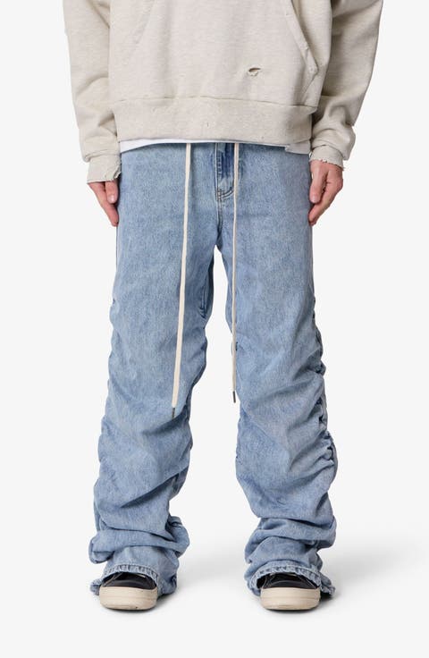 Ruched Denim Wide Leg Jeans