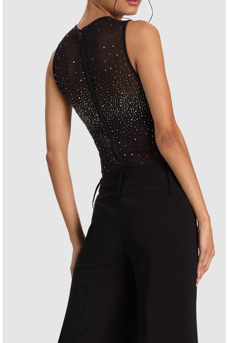 Embellished Bandeau Mesh Bodysuit, Alternate, color, BLACK/ HEMATITE