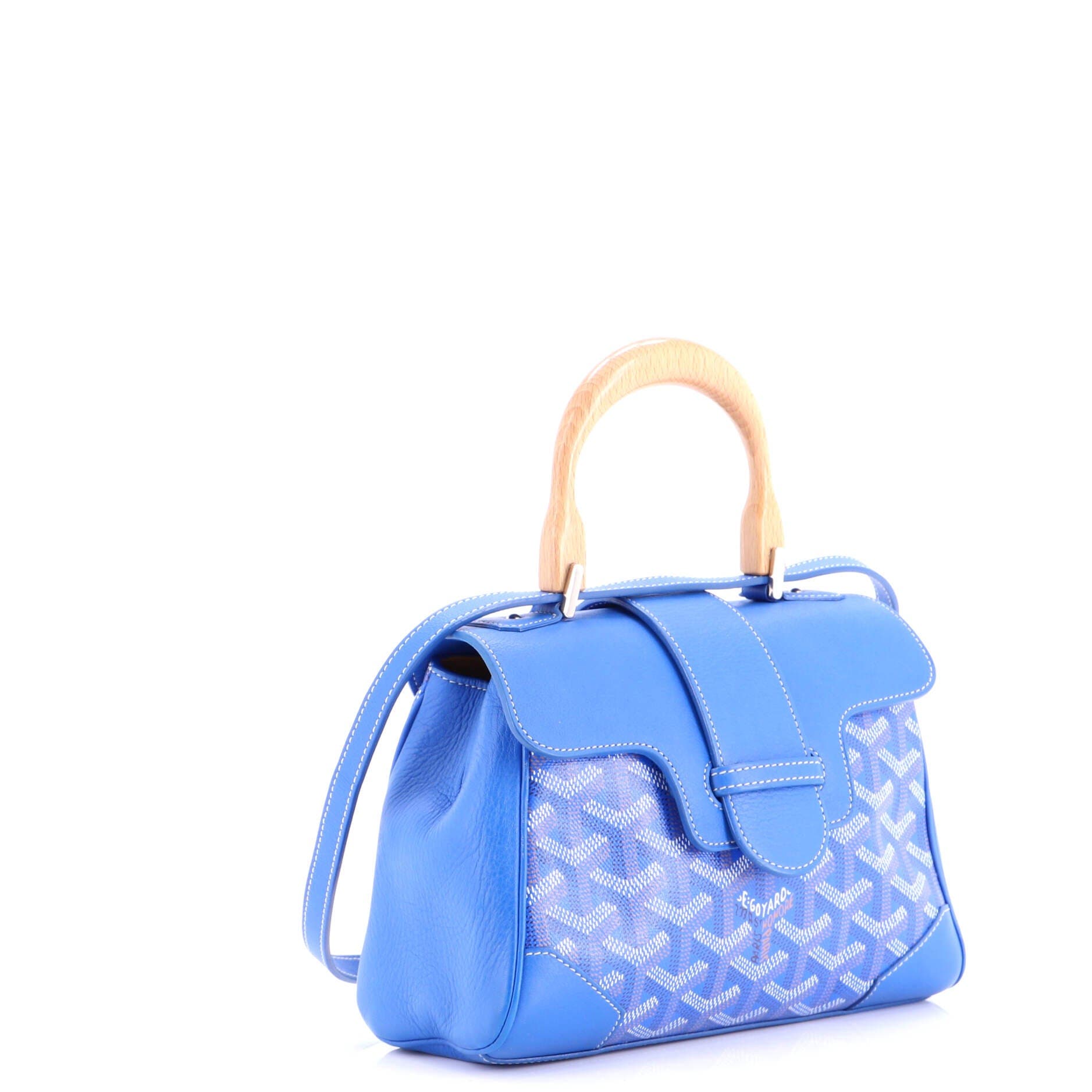 Pre-Owned Goyard Saigon Top Handle Bag Coated Canvas with Leather Mini, Alternate, color, Blue