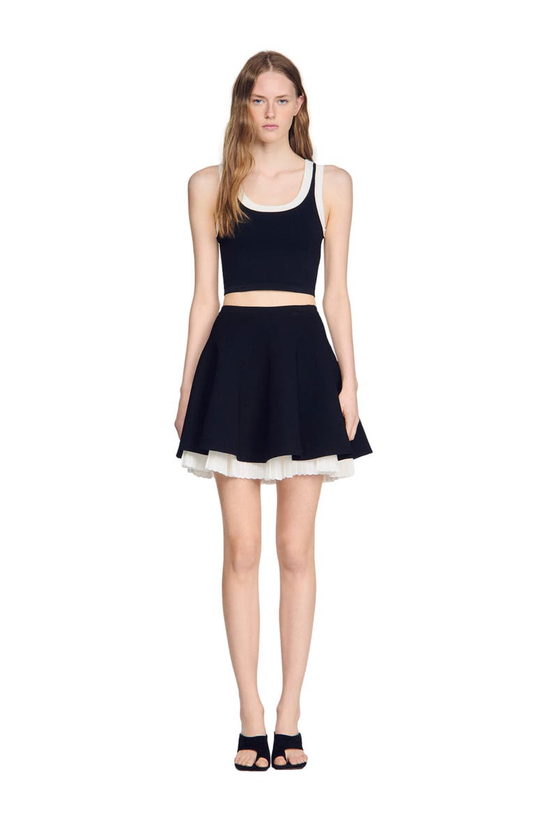 Two-tone knit skirt, Alternate, color, Black