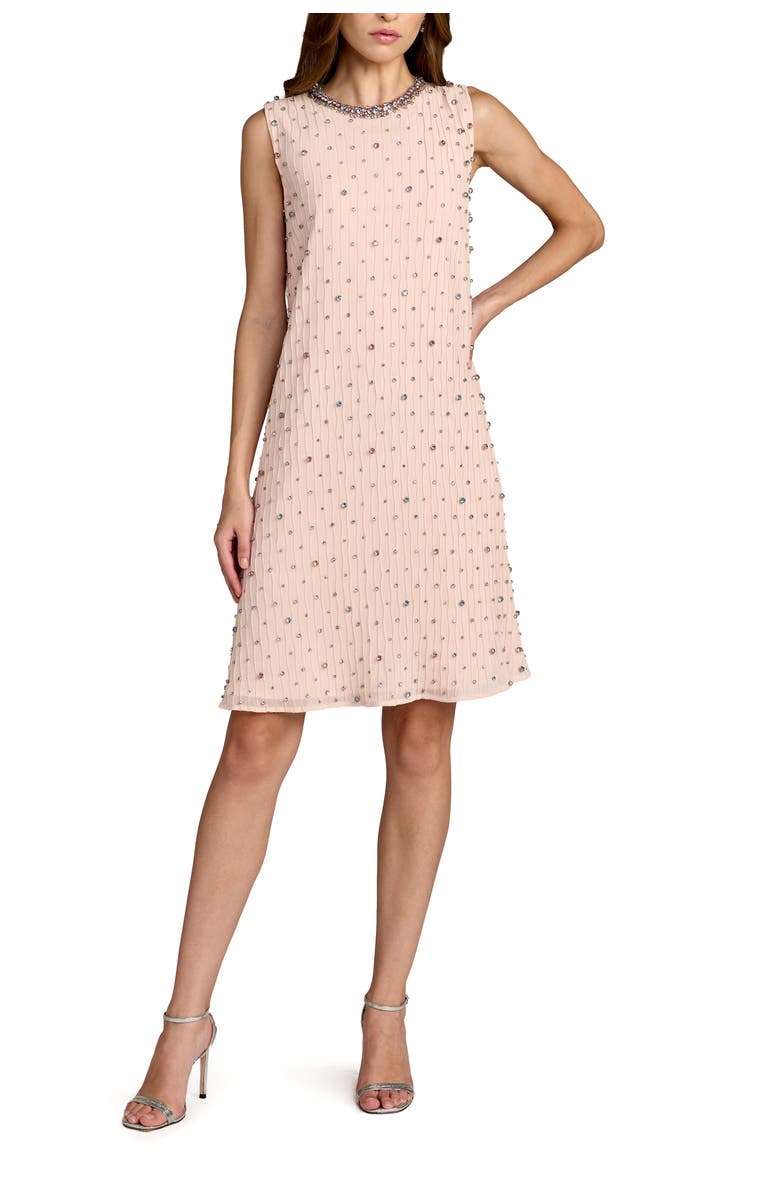 Mac Duggal Beaded Sleeveless Shift Mini Dress, Main, color, Blush Multi