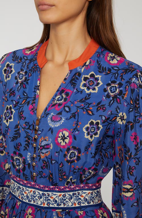Elie Tahari Annaleise Floral Long Sleeve Tiered Dress In Twilight Jarden Placed Print