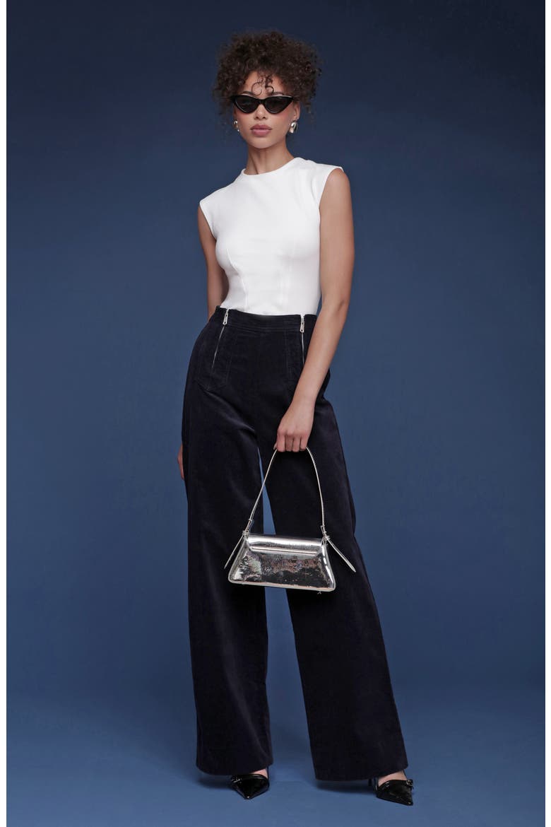 Double Zipper Wide Leg Velvet Pants, Alternate, color, NAVY