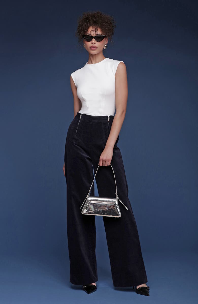 Avec Les Filles Double Zipper Wide Leg Velvet Pants, Alternate, color, Navy