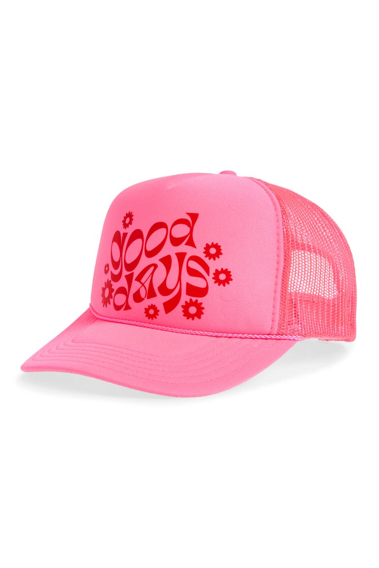Good Days Trucker Hat, Main, color, NEON PINK
