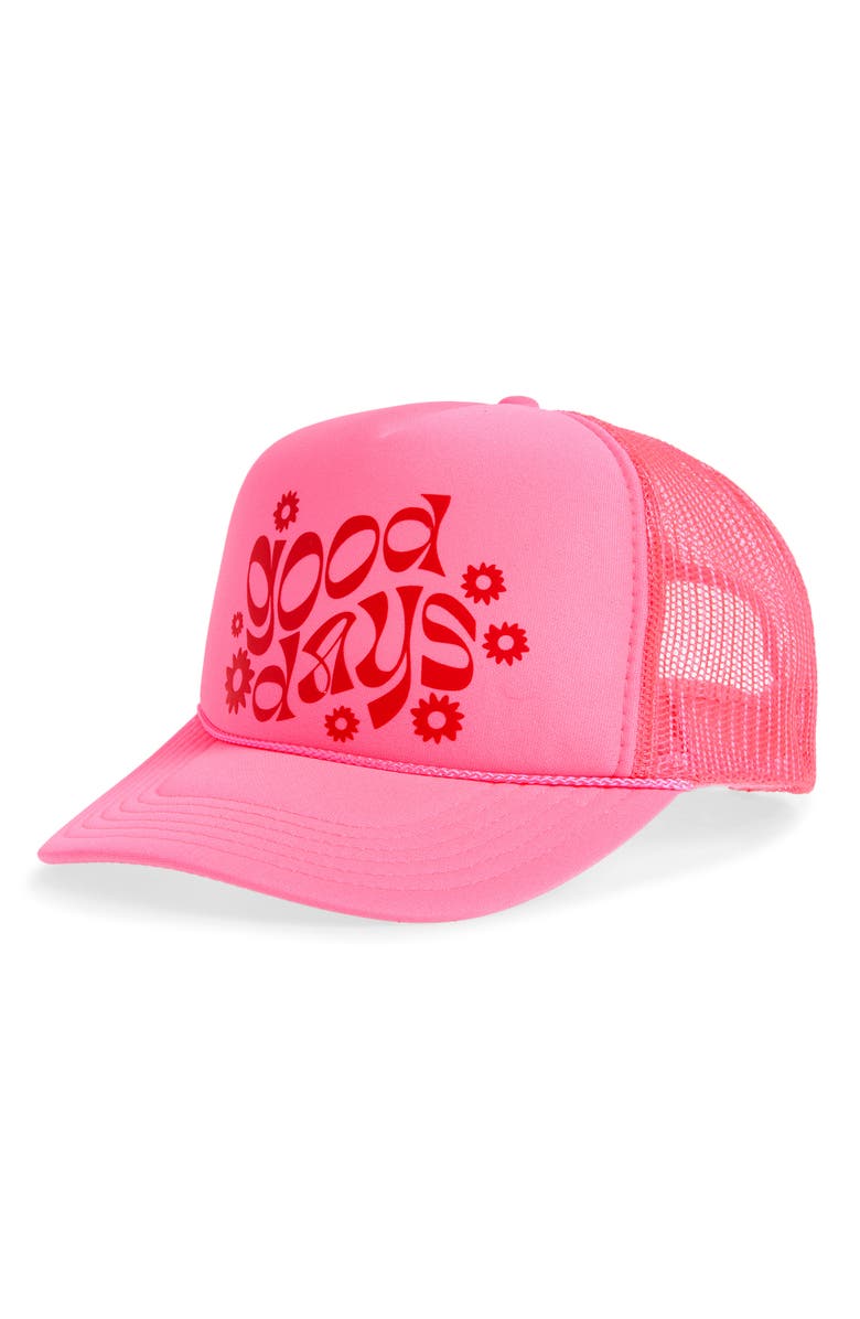 Local Beach Good Days Trucker Hat, Main, color, Neon Pink