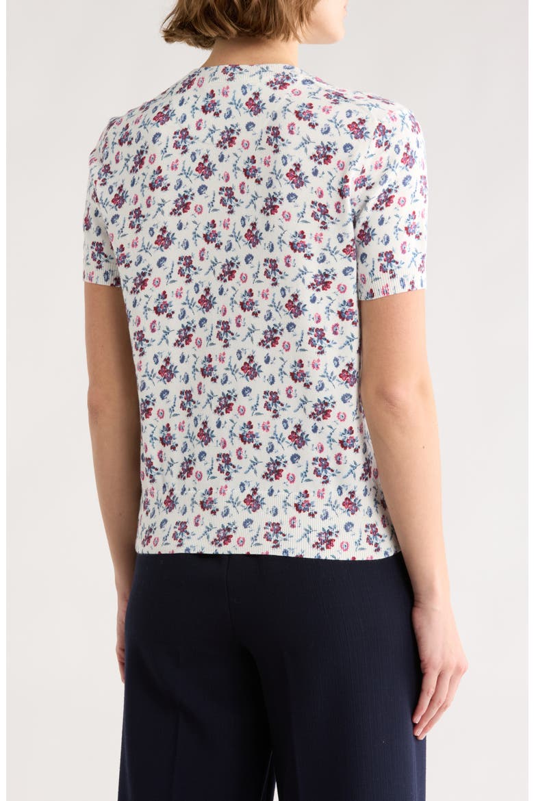 Floral Print Short Sleeve Cotton Sweater, Alternate, color, WHITE