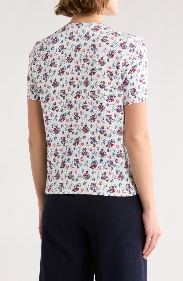 Brooks Brothers Floral Print Short Sleeve Cotton Sweater, Alternate, color, White