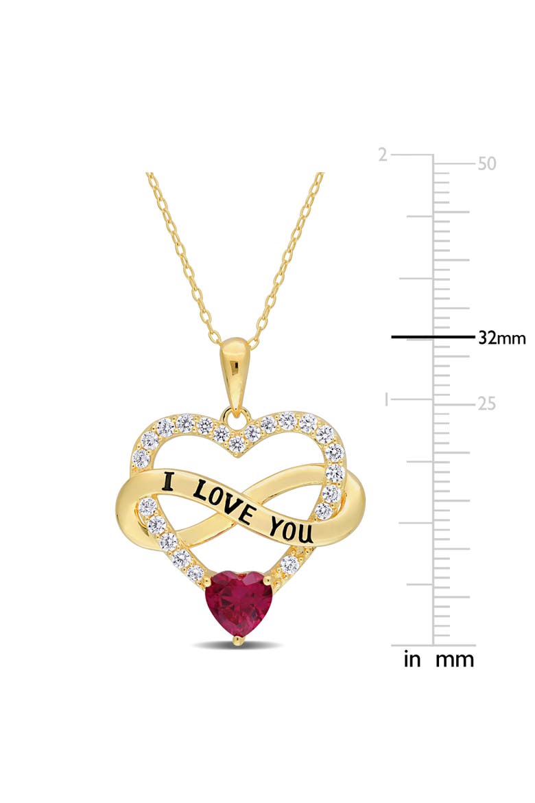 Color Zirconia Infinity Heart Necklace Yellow-Plated, Alternate, color, Light Red CZ