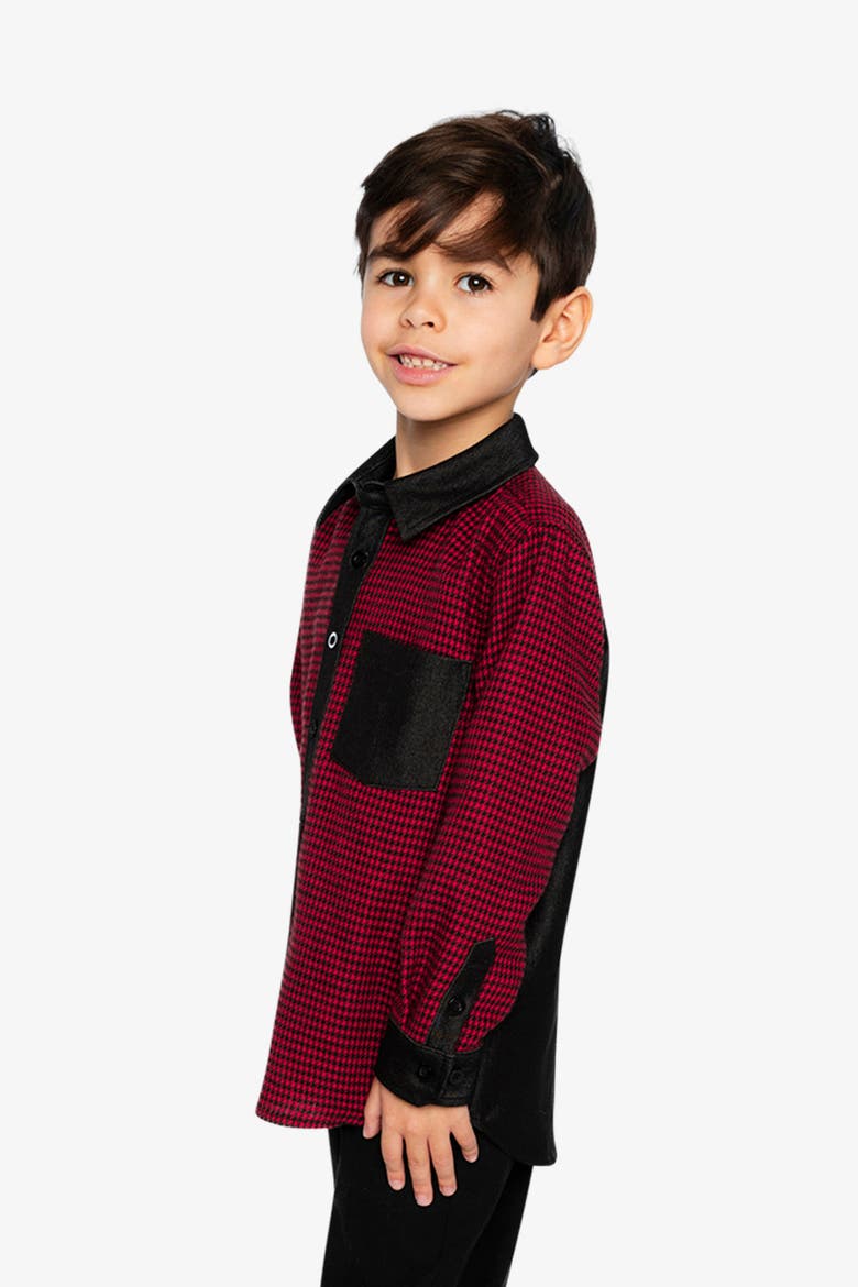 Button Down Houndstooth Chambray Detail Shirt, Alternate, color, Black and Red Houndstooth