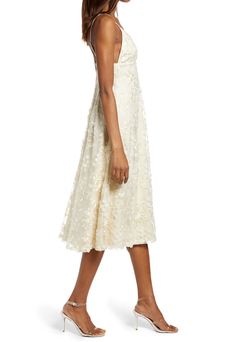 Flourishing Embroidered Lace Fit & Flare Dress, Alternate, color, CREAM