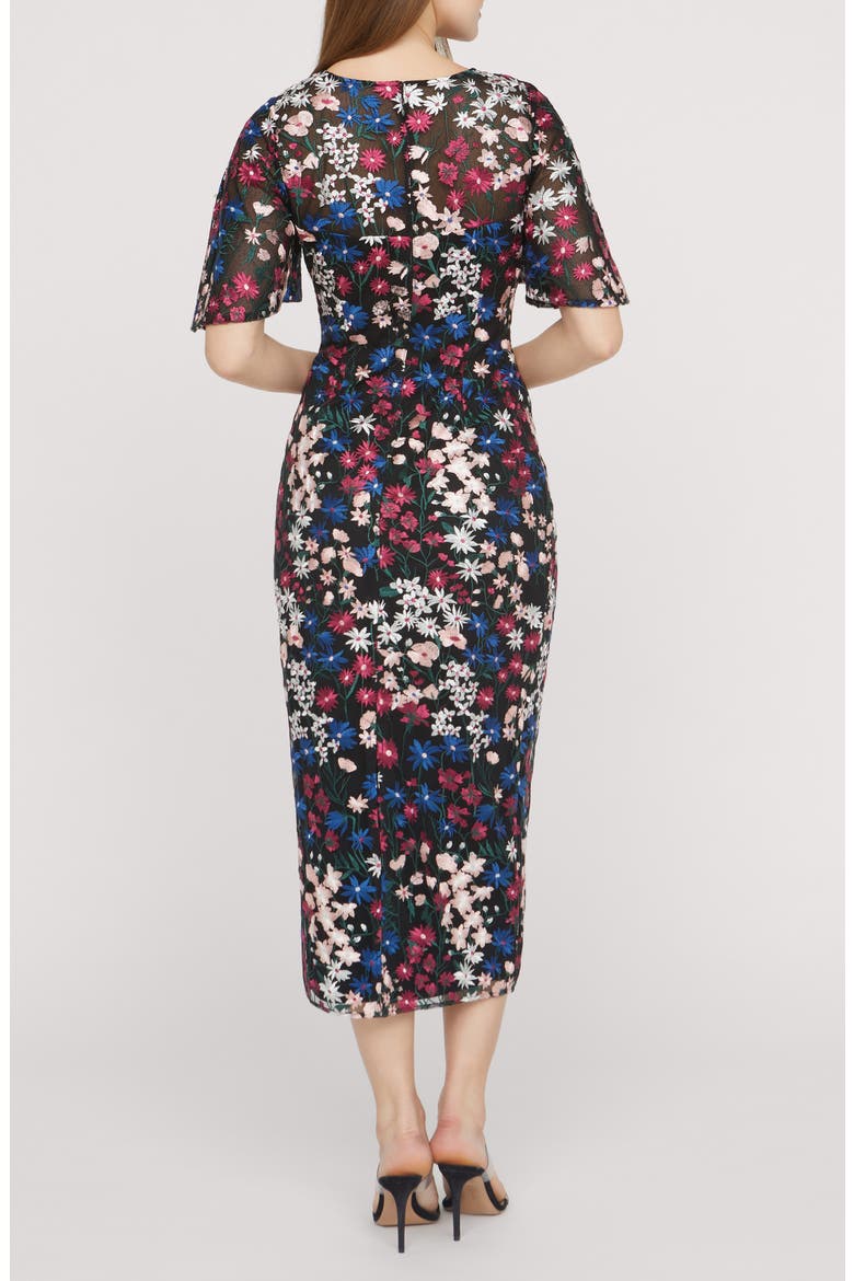 Ursala Embroidered Flutter Sleeve Gown, Alternate, color, BLACK MULTI