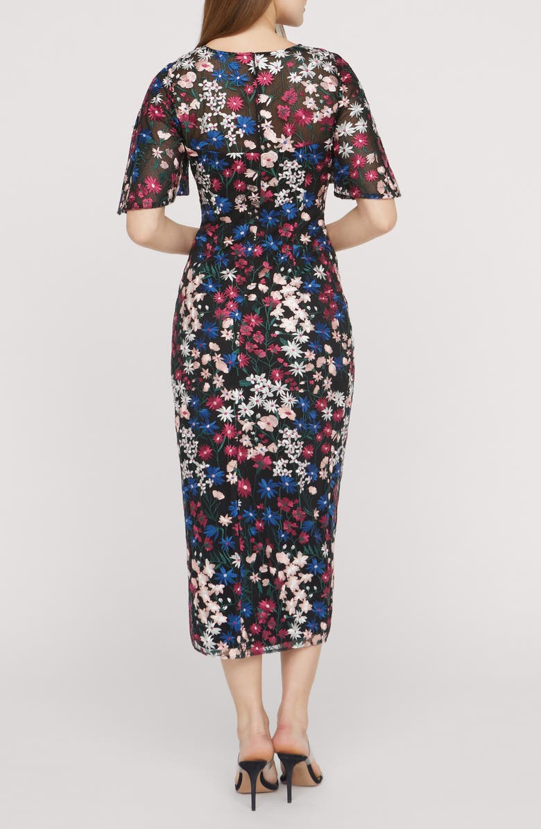 JS Collections Ursala Embroidered Flutter Sleeve Gown, Alternate, color, Black Multi