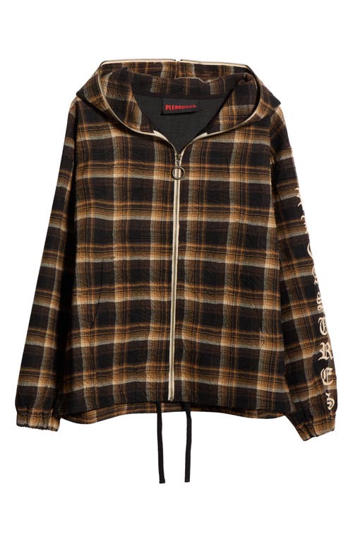 Pleasures Groove Plaid Zip Poncho Hoodie In Brown