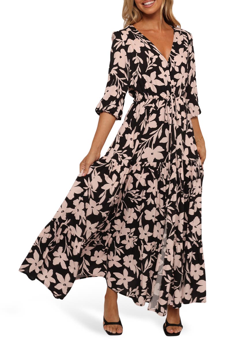 Petal & Pup Kelda Floral Maxi Dress, Main, color, Black Augusta Print