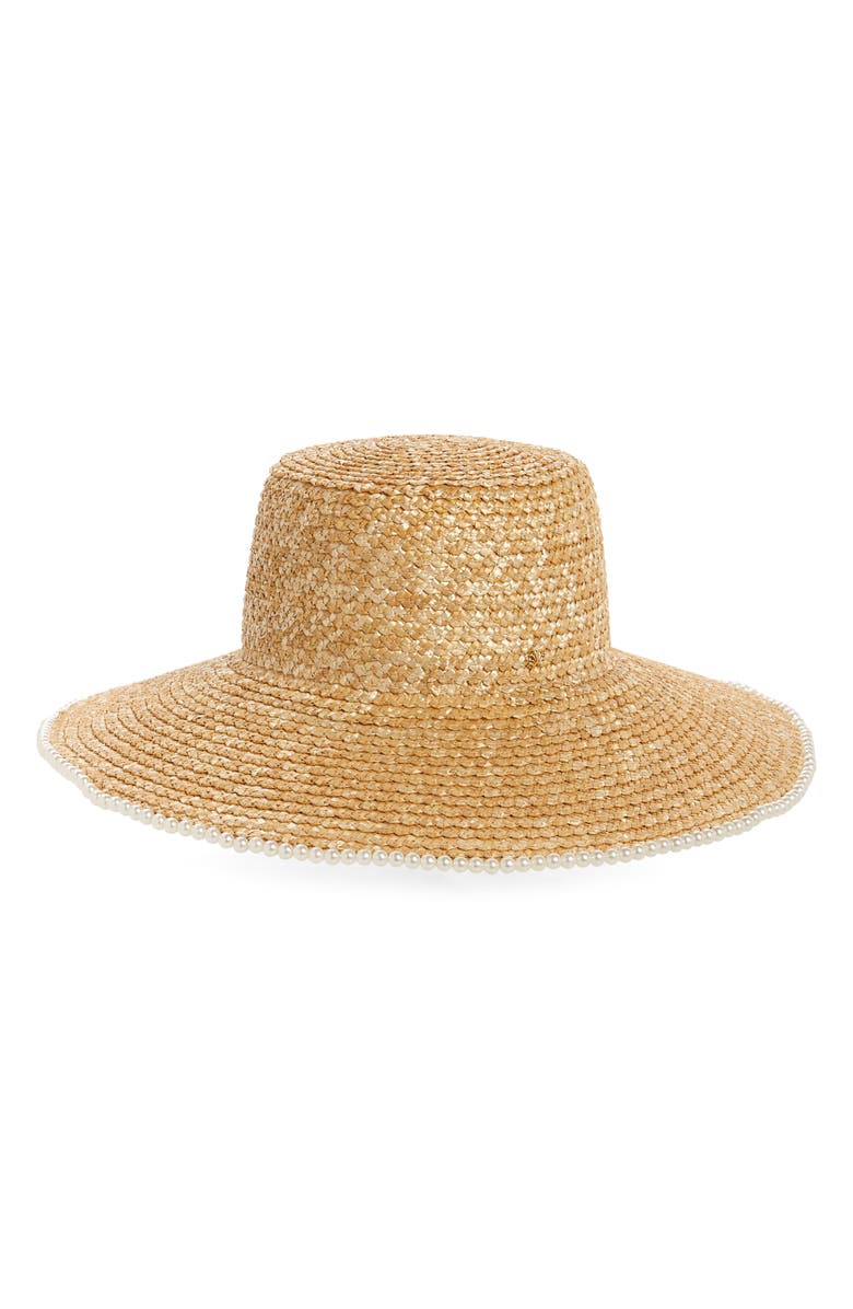 Lele Sadoughi Imitation Pearl Straw Hat, Main, color, Natural