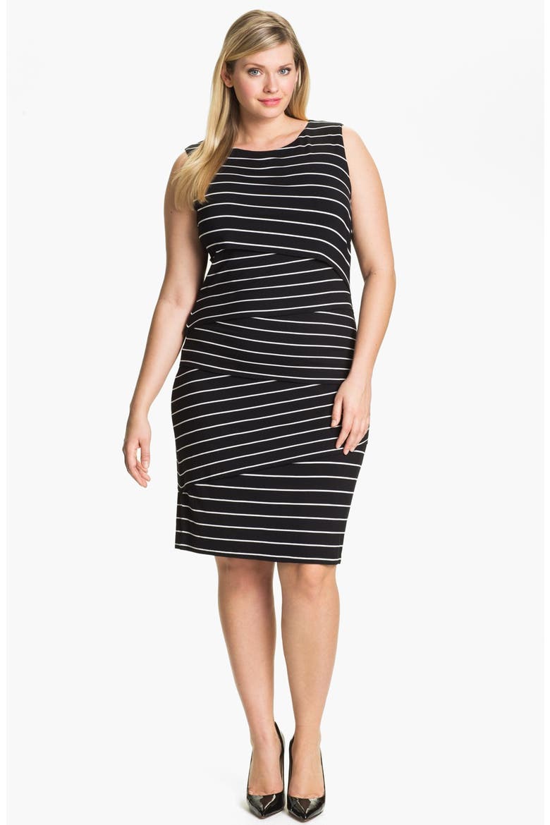Stripe Tiered Jersey Dress, Main, color, BLACK/ WHITE