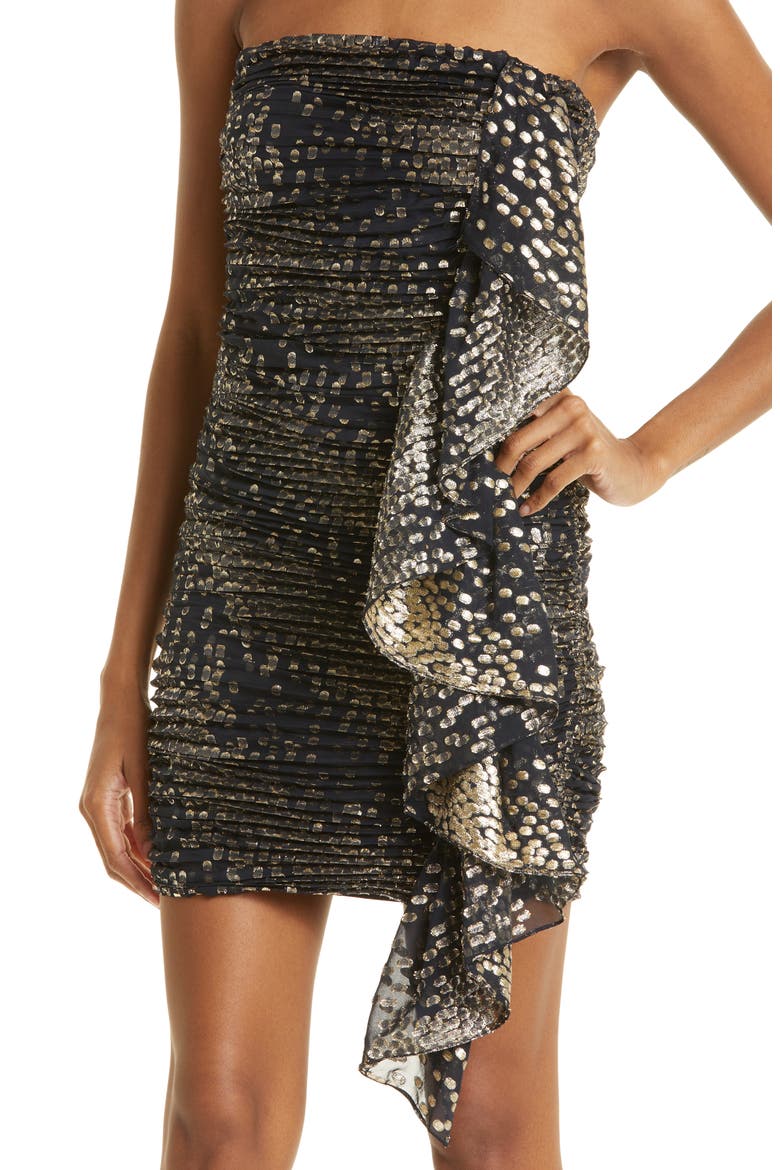 Talia Metallic Silk Blend Strapless Cocktail Dress, Alternate, color, BLACK METALLIC JACQUARD