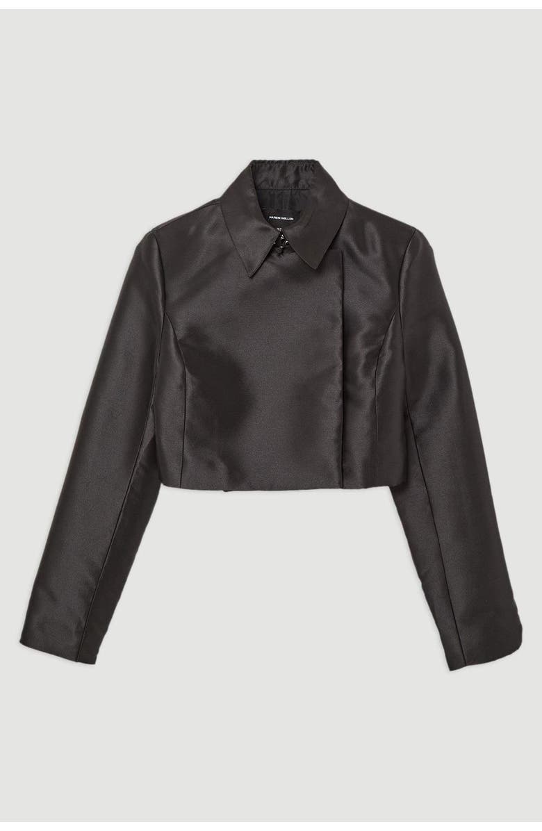 Karen Millen Satin Twill Cropped Wrap Tailored Jacket, Alternate, color, Black