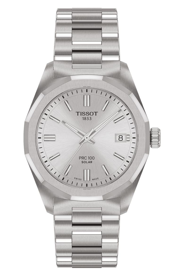 PRC 100 Solar Quartz Bracelet Watch, 34mm, Main, color, SILVER