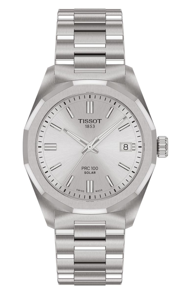 Tissot PRC 100 Solar Quartz Bracelet Watch, 34mm, Main, color, Silver