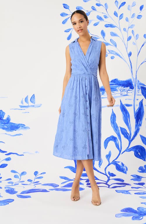 Maggy London Front Twist Cotton Eyelet Shirtdress In Blue Bonnet