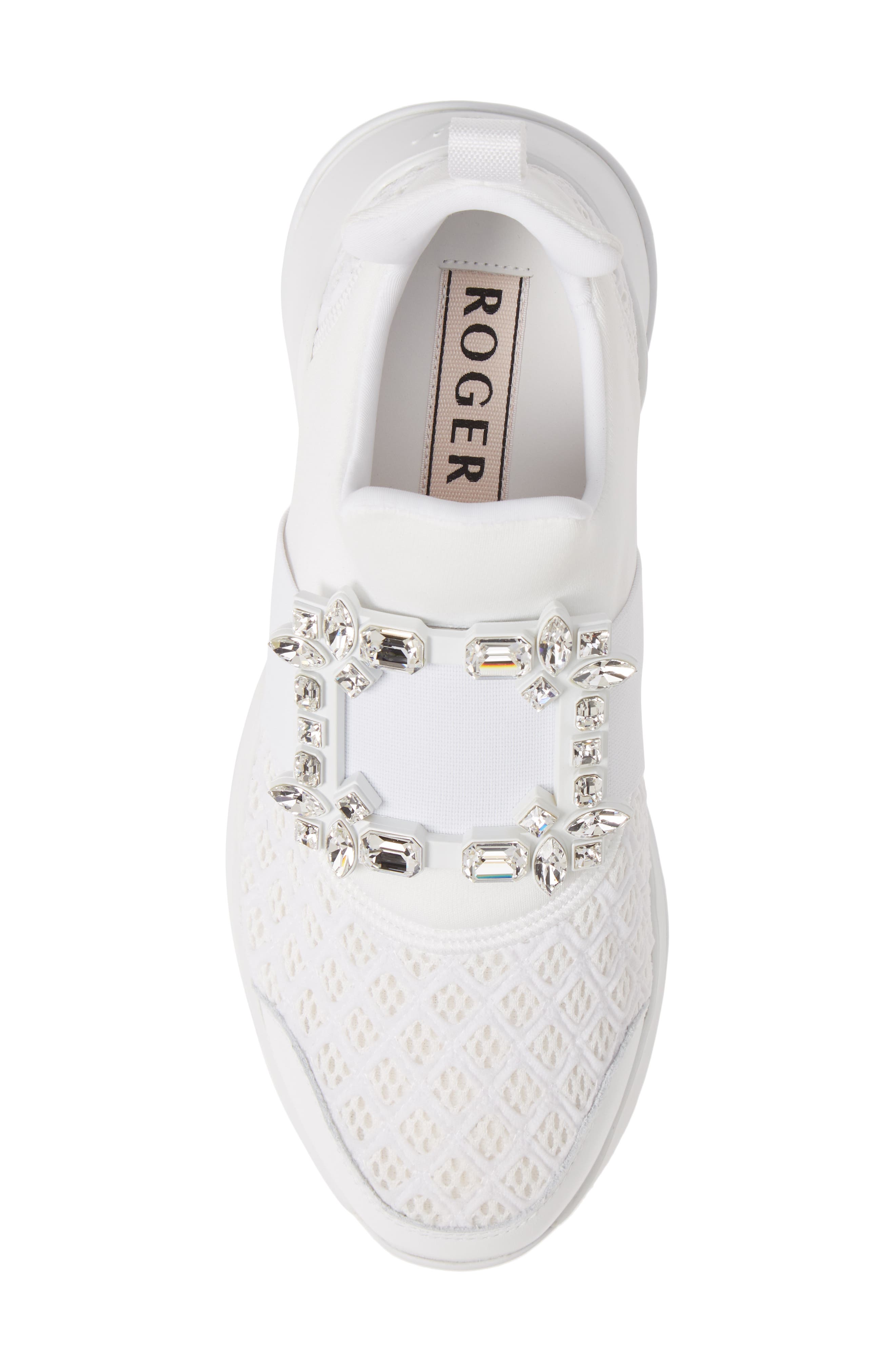 Roger Vivier Viv Crystal Buckle Slip-On Sneaker, Alternate, color, White