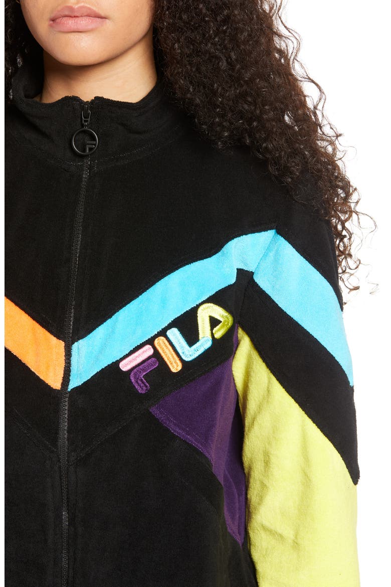 Hadley Colorblock Velour Crop Jacket, Alternate, color, BLACK/ BBTN/ CORG