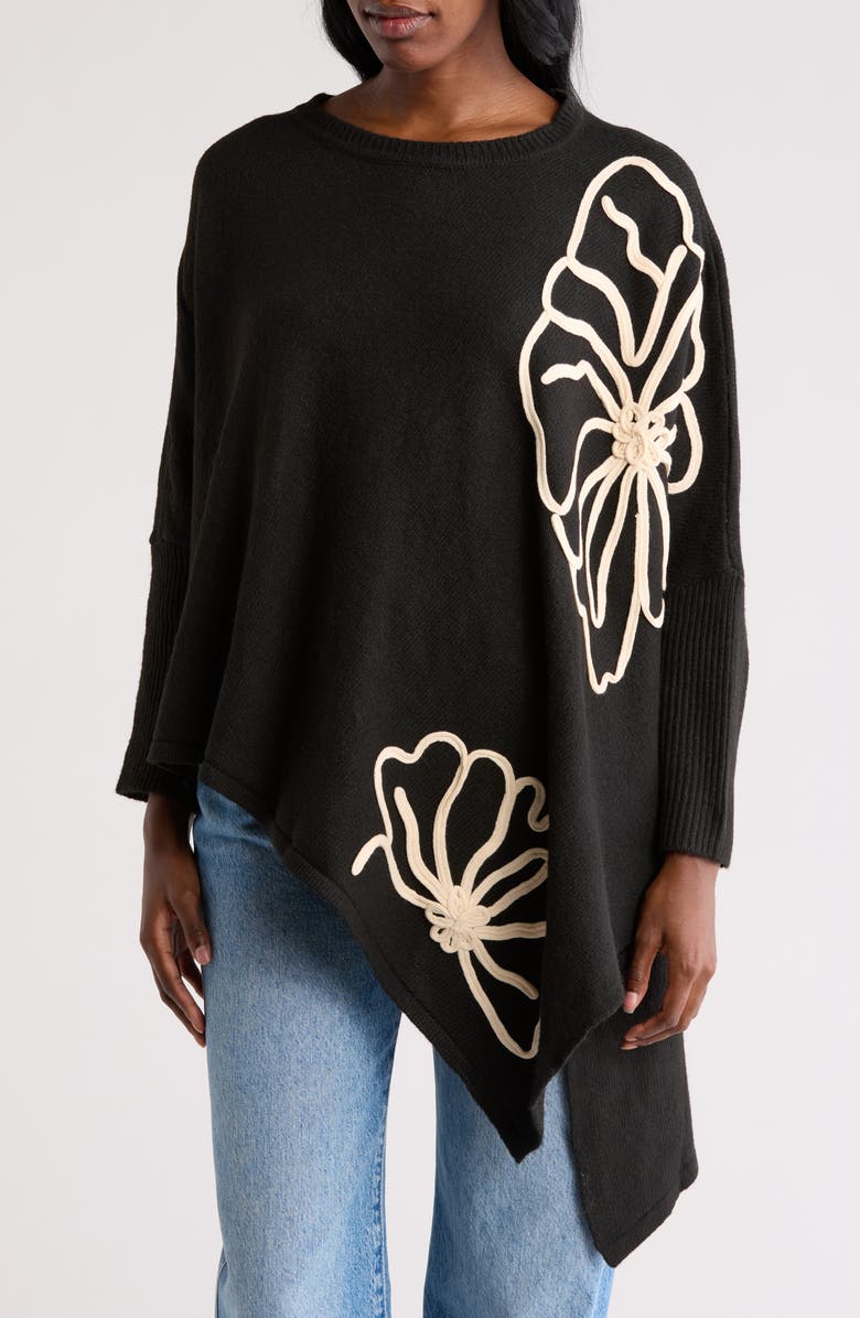 DR2 by Daniel Rainn Asymmetric Floral Embroidered Top, Main, color, Black/ Ivory