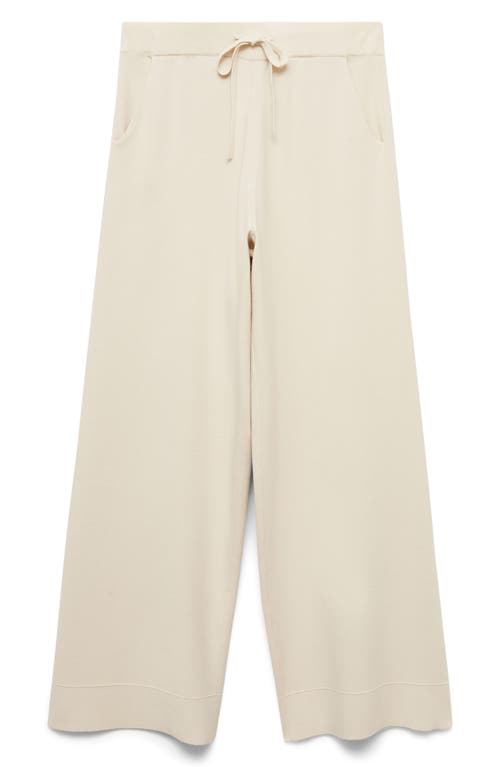 Mango Wide Leg Rib Drawstring Pants In Neutral