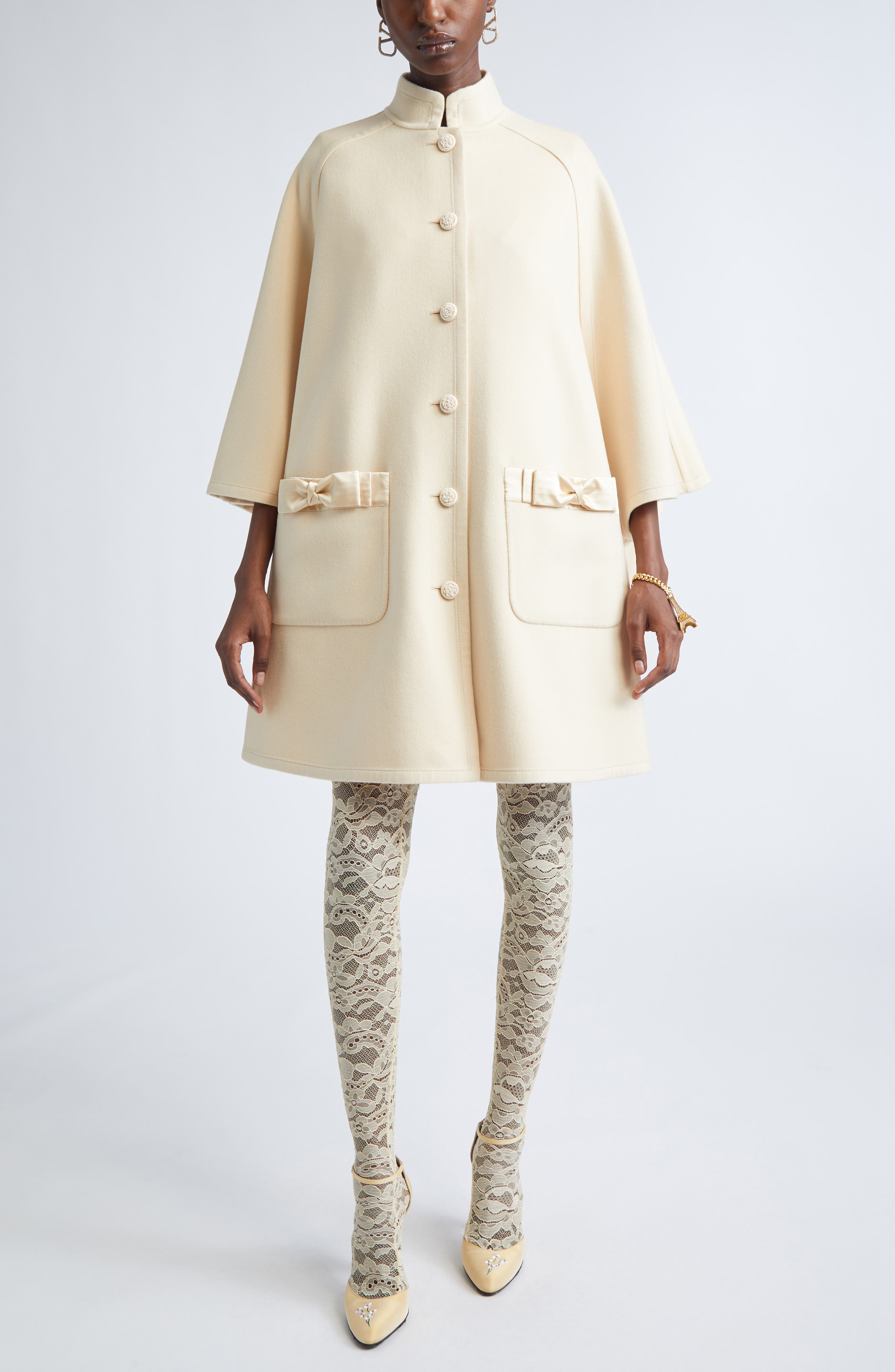 Bow Trim Wool & Cashmere Coat