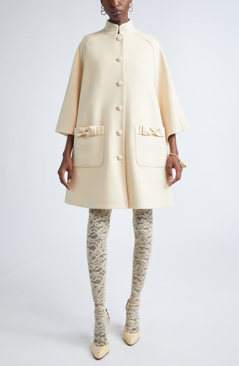 Valentino Garavani Bow Trim Wool & Cashmere Coat, Main, color, Nude