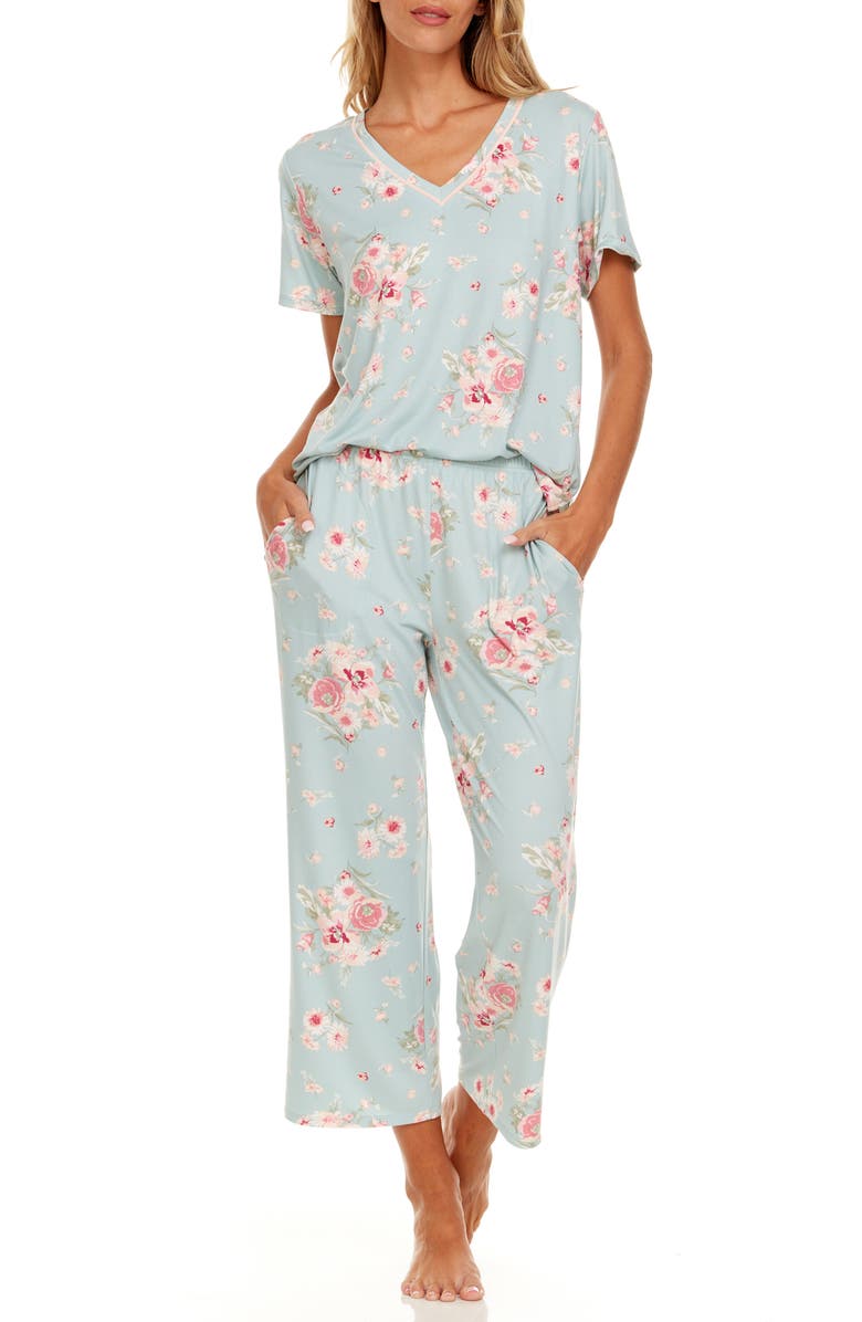 Flora By Flora Nikrooz Nancy Floral Short Sleeve Top & Capri Pants Pajamas, Alternate, color, 