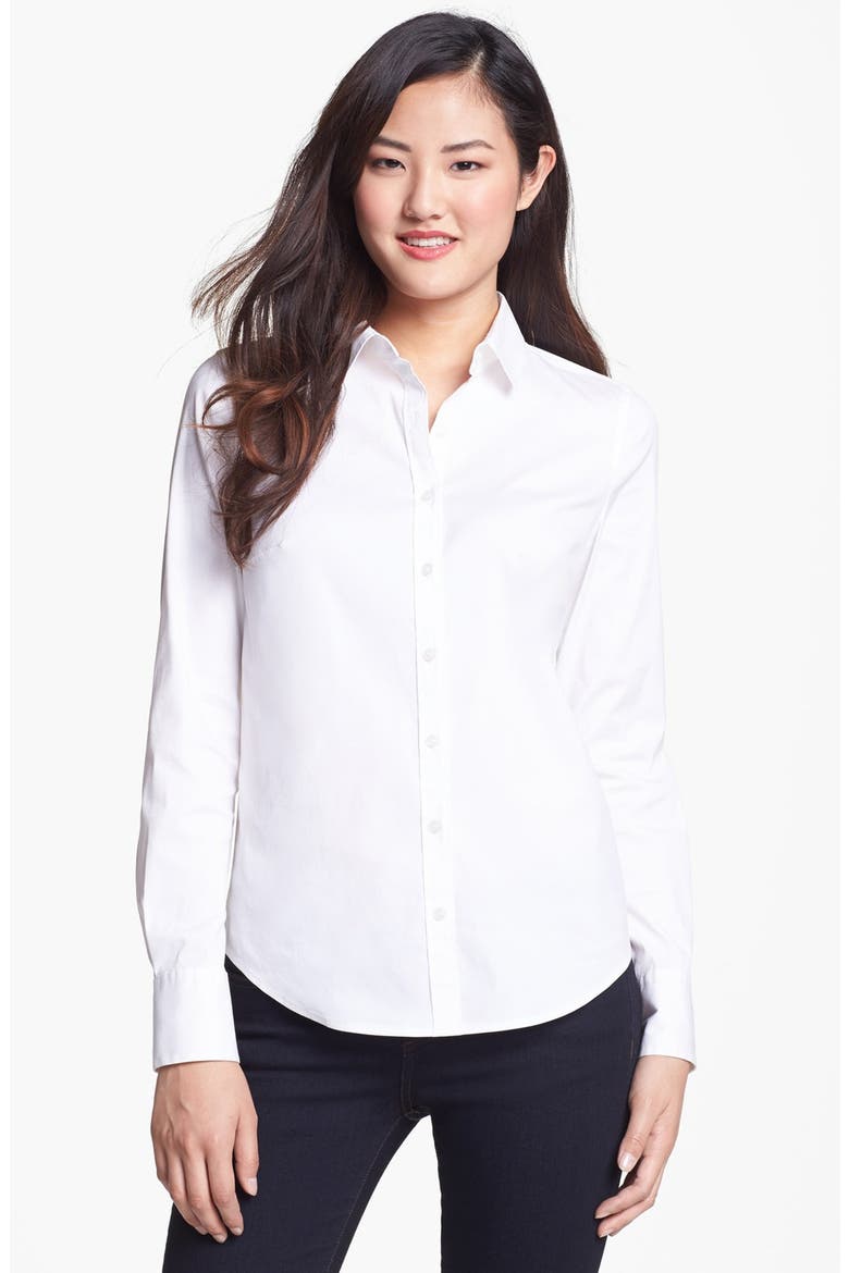 LONG SLEEVE STRETCH POPLIN BLOUSE, Main, color, WHITE
