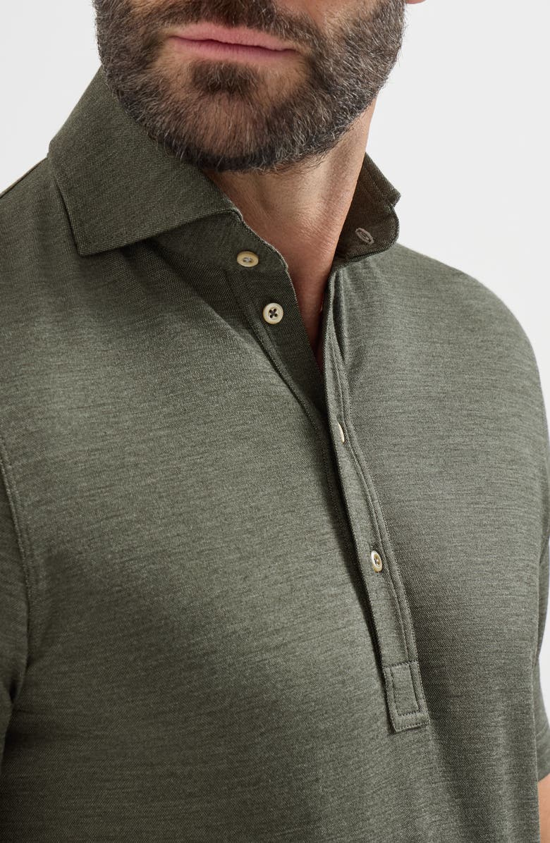 Brunello Cucinelli Virgin wool, silk and cotton piqué polo shirt with spread collar, Alternate, color, Military