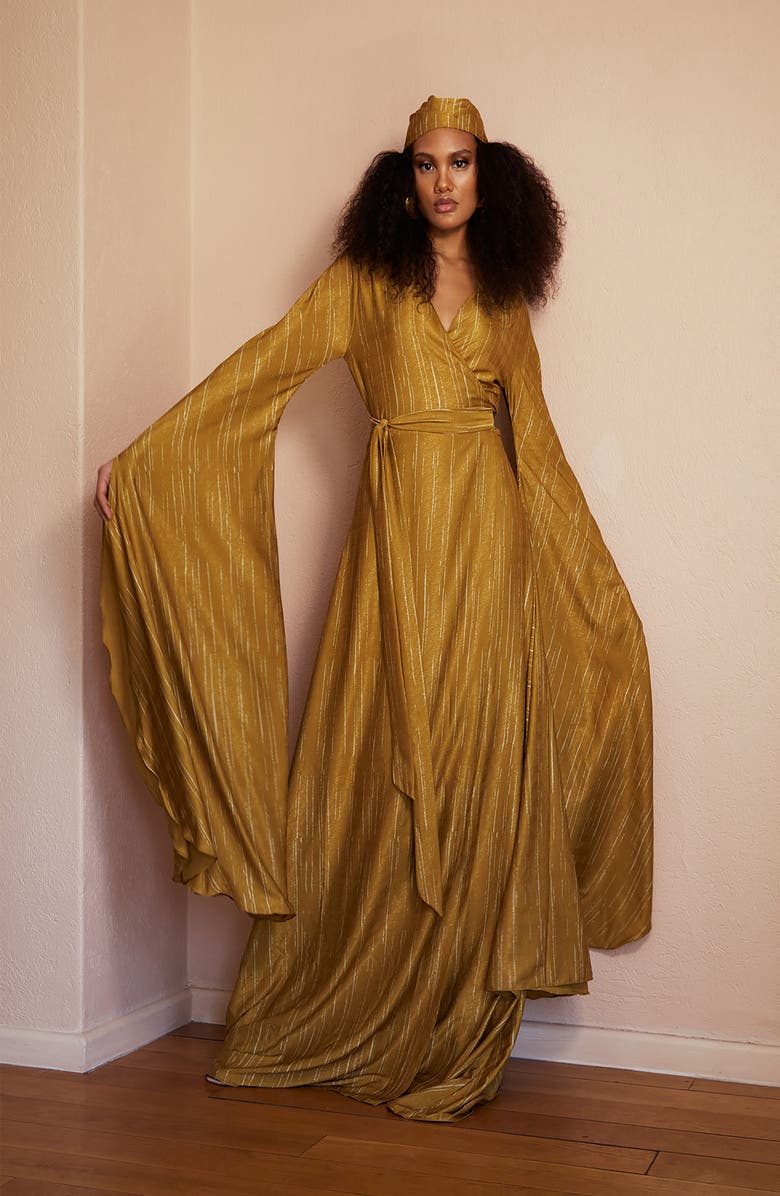 DIARRABLU Maya Exaggerated Long Sleeve Textured Wrap Dress, Main, color, 