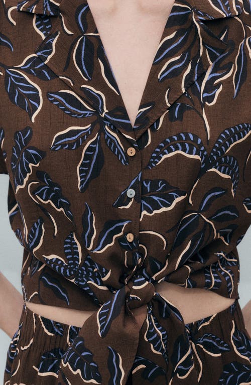Mango Print Tie Hem Crop Shirt In Brown