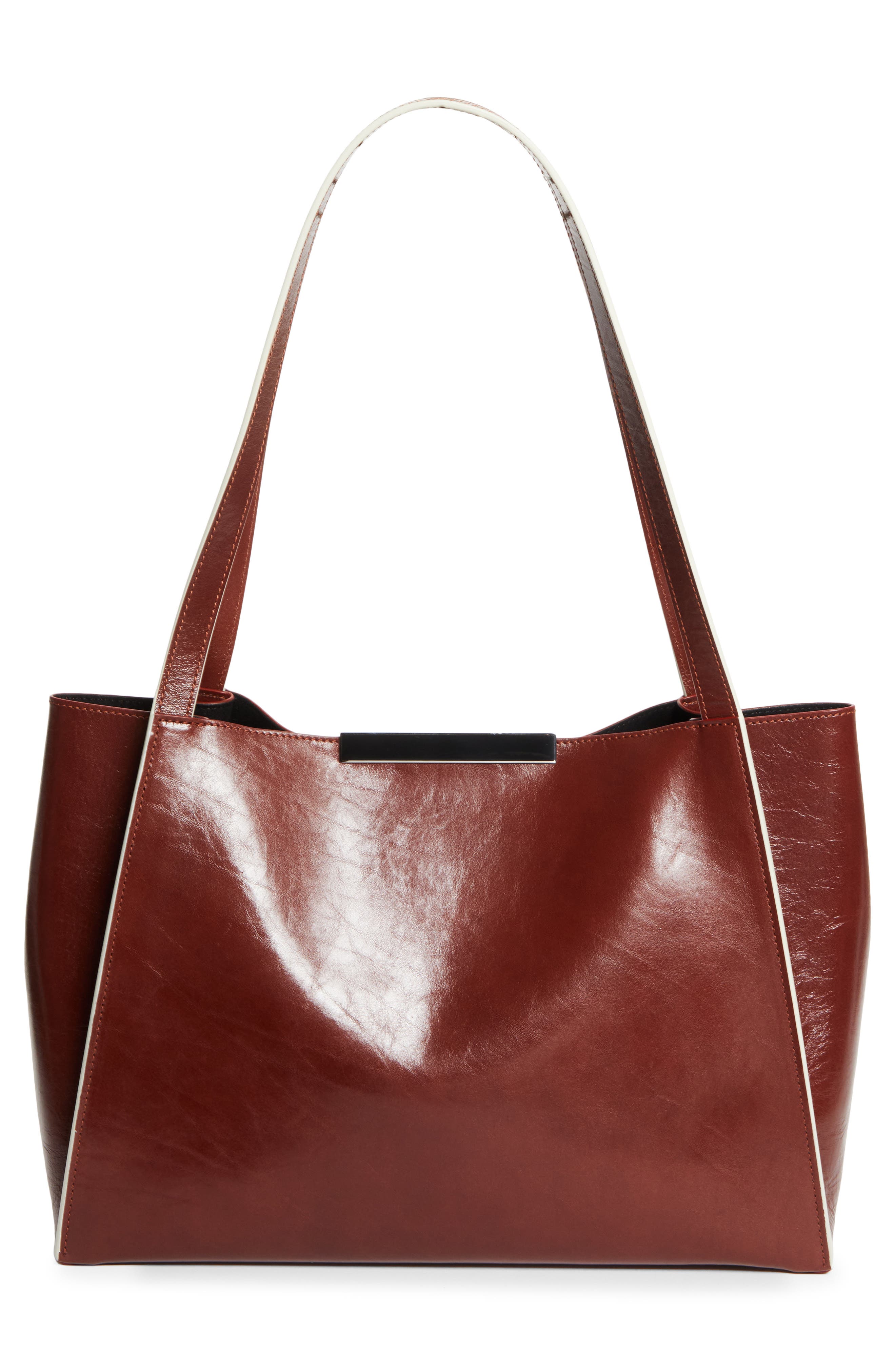 Marni Small East/West Leather Tote, Alternate, color, 627 - Cherry